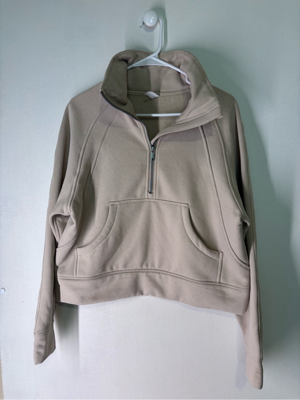 Cropped Quarter-Zip Turtleneck Pullover - Cream